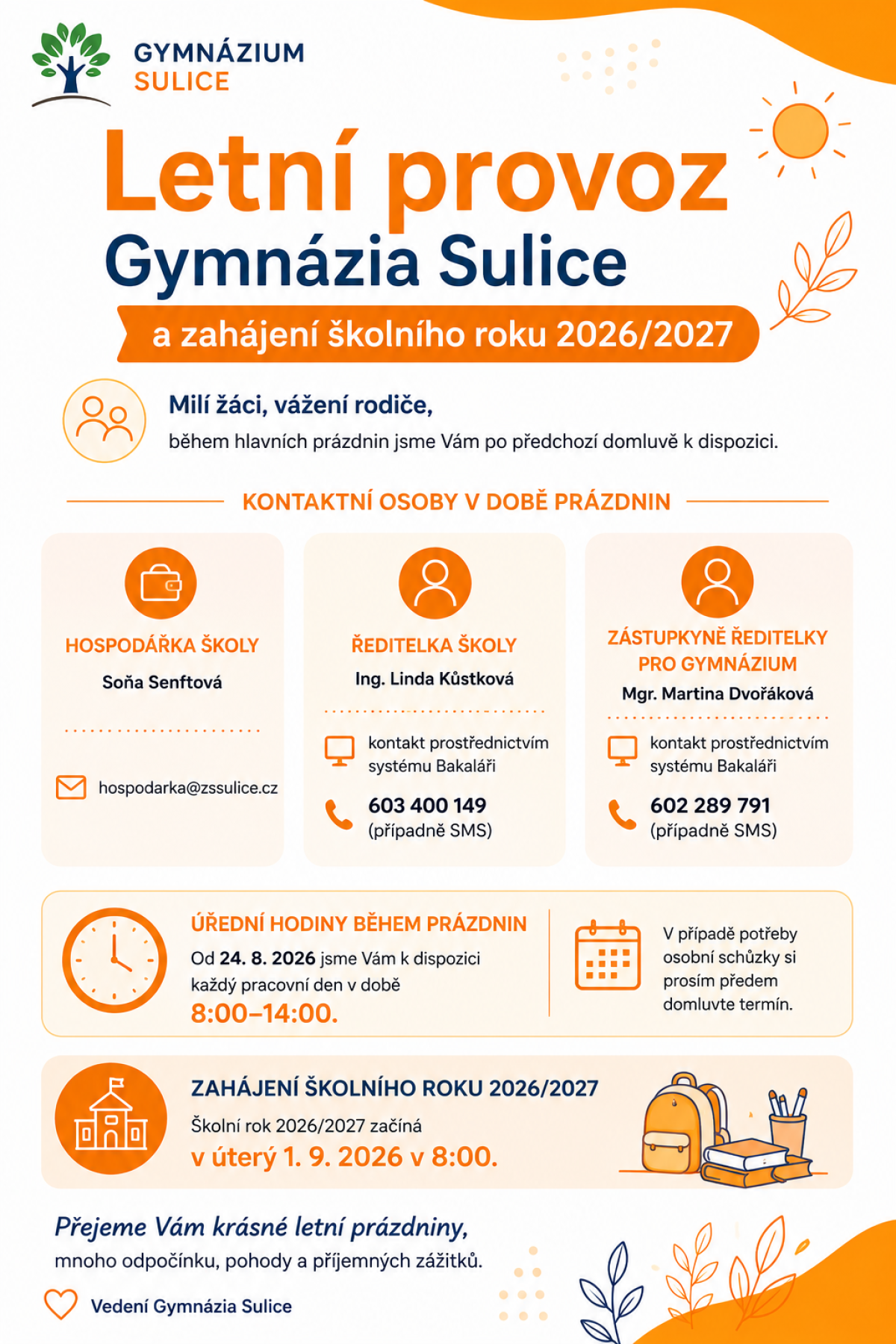 Letní provoz Gymnázia Sulice